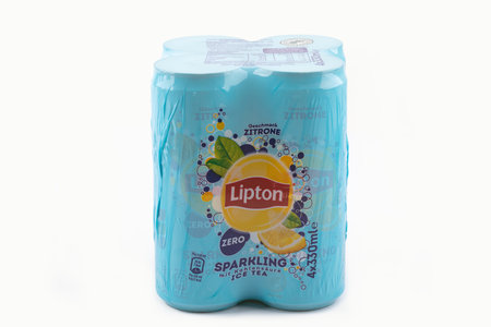 WETZLAR; GERMANY 2022-07-14: Canned LIPTON ICE TEA. Lipton Ice Tea drink in a can isolated on white background. Lipton Ice Tea is a brand sold by Liptonのeditorial素材