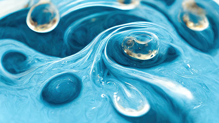 Water drop fluid marble background. Splash ocean wet liquid natural design. Mineral aqua watercolor artwork.の写真素材