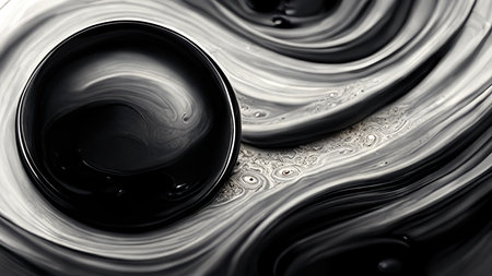 Modern artificially generated waves in black, gray and white.の素材