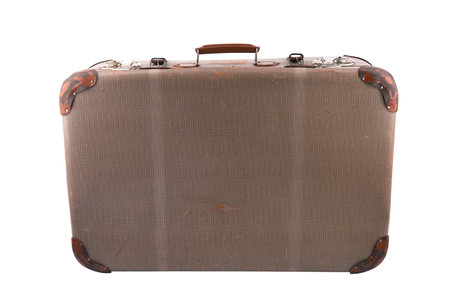 Old vintage suitcase isolated over white background.の写真素材