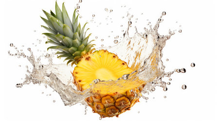 Delicious Pineapple splash in water isolated on white background.  artificial artの素材