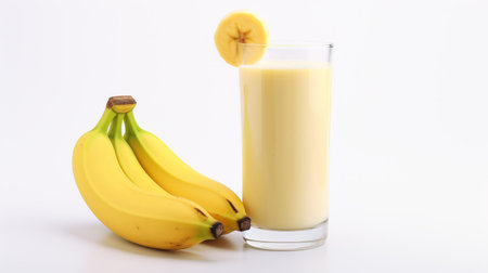 Banana juice in a glass with bananas isolated over bright background artificial artの素材