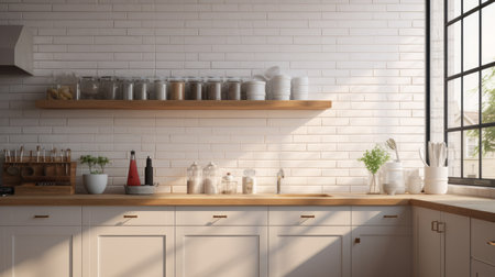 Interior of a modern kitchenette in bright colours. artificial artの素材