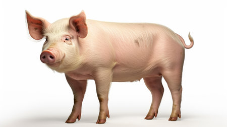 One pink Pig isolated on white background. Artificial Art.の素材