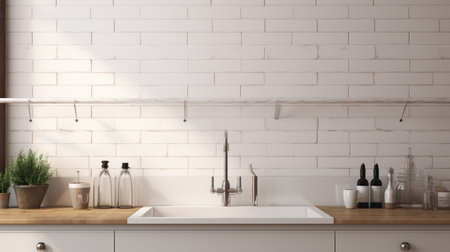 Interior of a modern kitchenette in bright colours. artificial artの素材