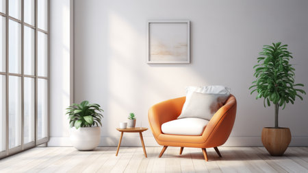 Armchair and potted plant in a room window nice to relax. artificial artの素材