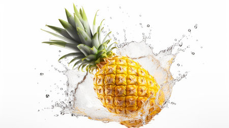 Pineapple water spash concept isolated on white background. artificial artの素材