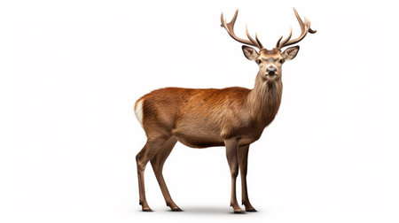 Majestic Solitary Deer Standing in studio isolated on white background. artificial artの素材