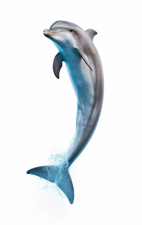 Dolphin with water splash isolated on white background. artificial artの素材