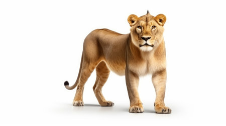 Majestic female lion predator isolated on white background.. artificial artの素材