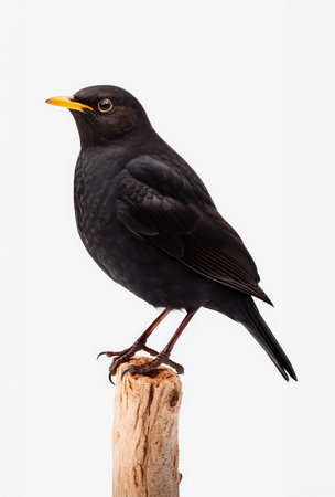Beautiful dark blackbird isolated on white background, artificial artの素材