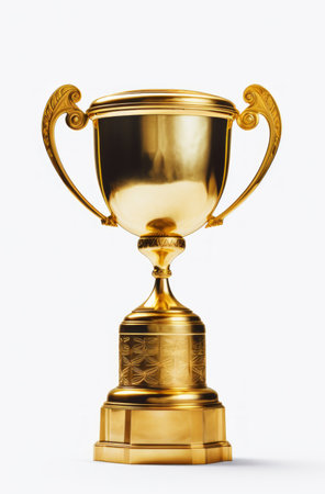 Golden Trophy  isolated on white background. Concept for Victory. artificial artの素材
