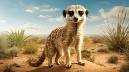 Cute Meerkat isolated over natural background. artificial artの素材