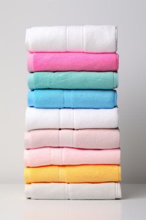 Stack of folded Towels on bright background. artificial artの素材