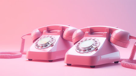 Retro technology on pastel background. Minimal composition for social media and workplace concept. pastel vintage telephone. Artificial Artの素材