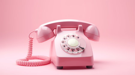 Retro technology on pastel background. Minimal composition for social media and workplace concept. pastel vintage telephone. Artificial Artの素材
