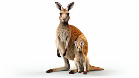 Kangaroo with calf isolated on white background. artificial artの素材