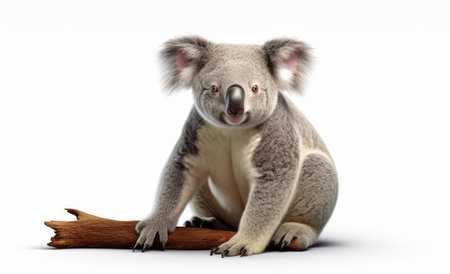 Koala Bear sitting on branch isolated on white background. artificial artの素材