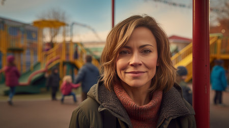 Portrait of an attractive woman in a public playground. artificial artの素材