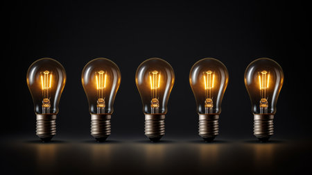 Vintage illuminated light bulbs in a row on dark background. - concept for new Ideas.  artificial artの素材
