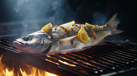 Stilllife with delicious grilled Dorade and fresh lemon. artificial artの素材