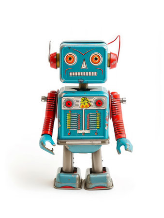 Colorful toy robot isolated on white background. generative AIの素材