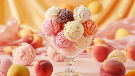 Colorful paradise with ice cream made with milk and fruits. generative AIの素材