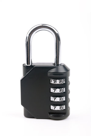 Combination lock isolated over white backgroundの写真素材