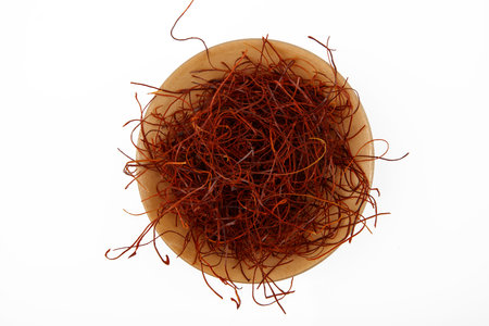 Top view dried chili threads isolated on white backgroundの写真素材