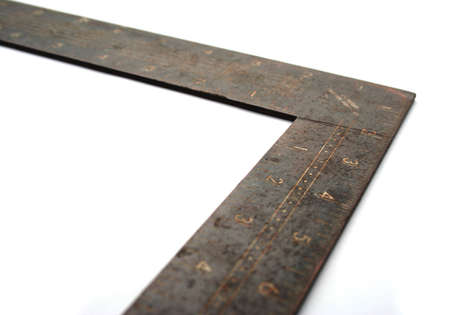 Old Metal L Square Ruler On White Backgroundの写真素材