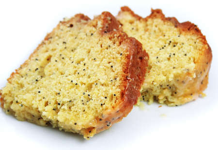 Lemon Poppy Seed Cake Slices on White Background