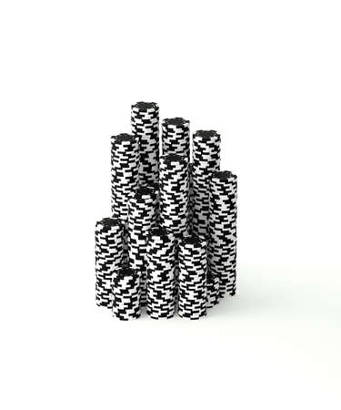 3D Rendered Stacks of Black and White Poker Chipsの写真素材
