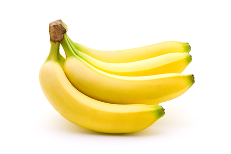 Perfect bananas with yellow and green color isolated on white background. Sports food and nutrition, healthcare and organic fair trade concept.の写真素材