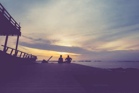 he see out to the sea ot twilight timeの写真素材