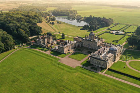 CASTLE HOWARD, YORKSHIRE, UK, - SEPTEMBER 22, 2020.  An aerial drone landscape of the castle Howard estate in the Howardian Hills near York, UKのeditorial素材