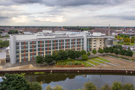 DONCASTER, UK - SEPTEMBER 10, 2021.  An aerial view of Doncaster College Campus and University centre buildingのeditorial素材