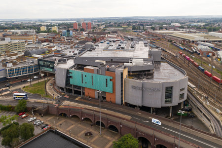 DONCASTER, UK - SPETEMBER 9, 2021.  An aerial view of the exterior of Doncaster Frenchgate Shopping centreのeditorial素材
