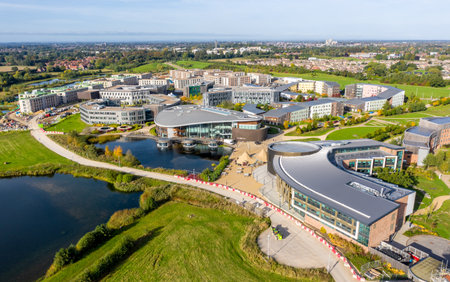 UNIVERSITY OF YORK, YORK, UK - OCTOBER 11, 2021.  An aerial view of the buildings and dormitories of The University of York's Campus Eastのeditorial素材