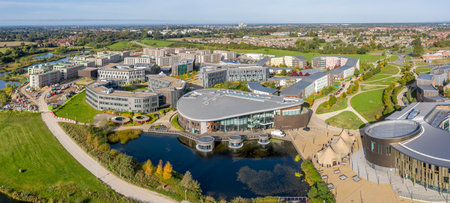 UNIVERSITY OF YORK, YORK, UK - OCTOBER 11, 2021.  An aerial view of the buildings and dormitories of The University of York's Campus Eastのeditorial素材
