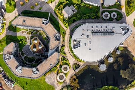 UNIVERSITY OF YORK, YORK, UK - OCTOBER 11, 2021.  An aerial view of the buildings and dormitories of The University of York's Campus Eastの写真素材