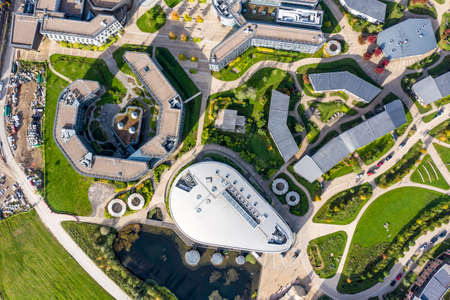 UNIVERSITY OF YORK, YORK, UK - OCTOBER 11, 2021.  An aerial view of the buildings and dormitories of The University of York's Campus Eastの写真素材