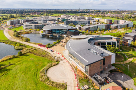 UNIVERSITY OF YORK, YORK, UK - OCTOBER 25, 2021.  An aerial view of the Ron Cooke Hub and surrounding buildings at The University of York  Campus Eastのeditorial素材