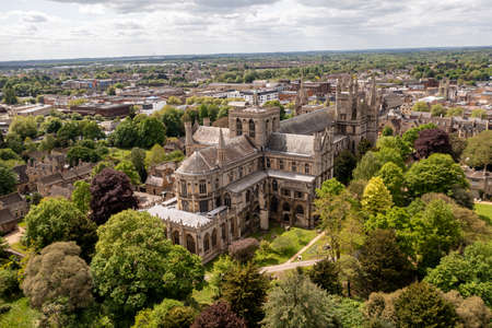 PETERBOROUGH, UK - MAY 12, 2022.  An aerial view of Peterborough city and the ancient cathedral church of St Peter, St Paul and St Andrewのeditorial素材