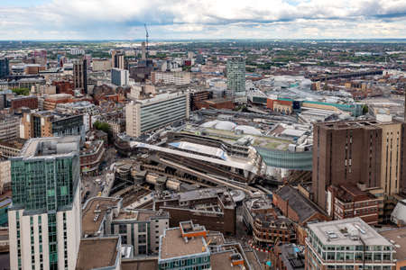 BIRMINGHAM, UK - MAY 24, 2022.  An aerial view of Birmingham New Street Train Station and The Bullring shopping Mallのeditorial素材