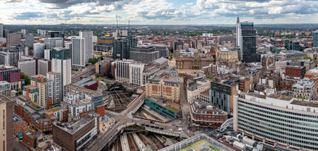 BIRMINGHAM, UK - MAY 24, 2022.  An aerial view of Victoria Square and the ancient architecture of The Council House and Town Hall in a Birmingham cityscape skylineのeditorial素材