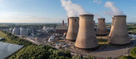 DRAX POWER STATION, UK - JUNE 20, 2022.  An aerial view of Drax Power Station near Selby in North Yorkshire generating non renewable electricity as a coal fired power stationのeditorial素材