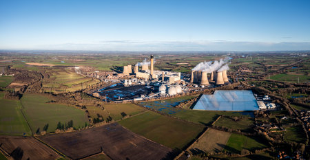 DRAX POWER STATION, UK - JANUARY 16, 2023.  An aerial view of Drax Power Station near Selby in North...