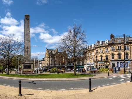 PROSPECT SQUARE, HARROGATE, UK - APRIL 25, 2023.  A panoramic exterior of the Victorian architecture...