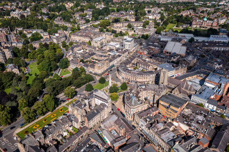 An aerial cityscape of Harrogate town centre around Prospect Square and the Montpellier Quarter with Victorian architectureのeditorial素材
