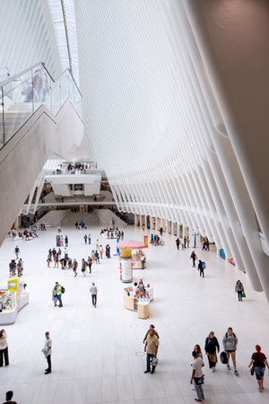 OCULUS, NEW YORK, USA, -SEPTEMBER 16, 2023.  The interior of The Oculus Transportation and retail...